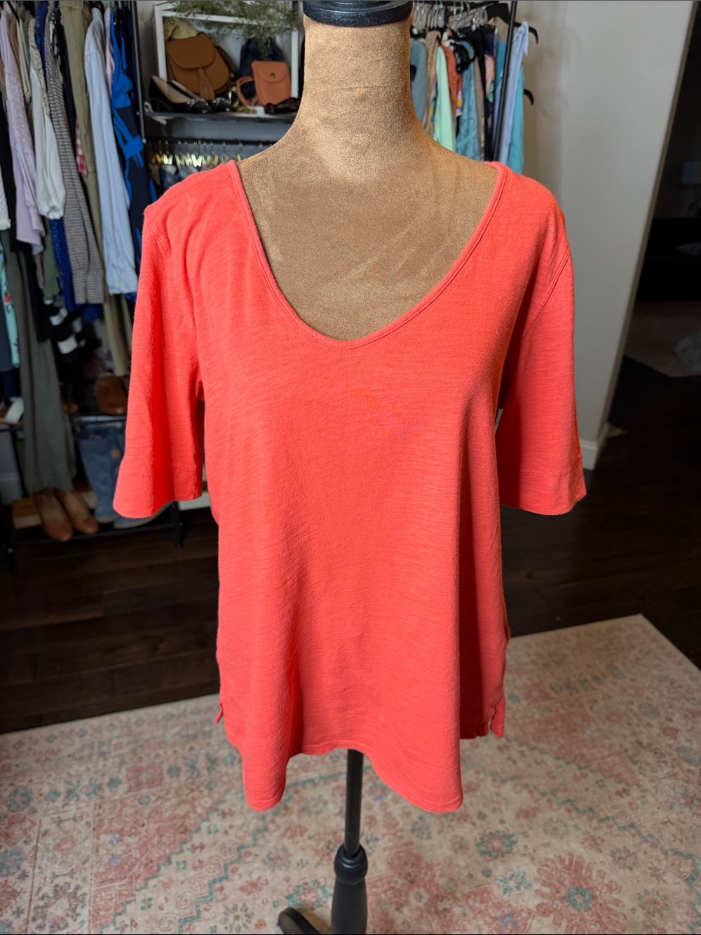 Anthropologie Pure + Good cotton Coral Scoop Neck Short Sleeve Top
